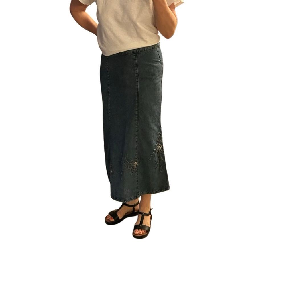 CHRISTOPHER BANKS MAXI DENIM FLARE Tulip SKIRT COASTAL COWGIRL 4 S
Stretch